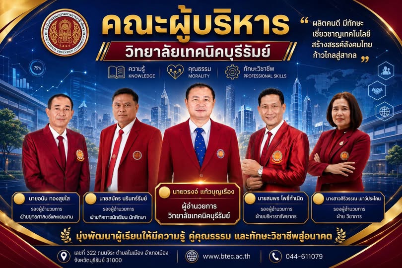 วิทยาลัยเทคนิคบุรีรัมย์ เปิดตัวทีมบริหาร “หัวคิดก้าวไกล”
