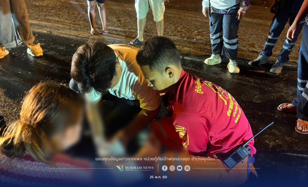 อุบัติเหตุ ถนนสายบ้านจิกใหญ่ – บ้านกอกโคก ต.คูเมือง อ.คูเมือง จ.บุรีรัมย์ เจ็บ 1 ราย
