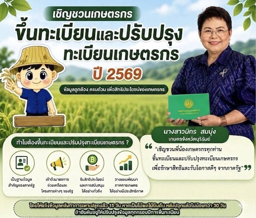 เกษตรจังหวัดชวนขึ้น-ปรับปรุงทะเบียนเกษตรกร ปี 69/70